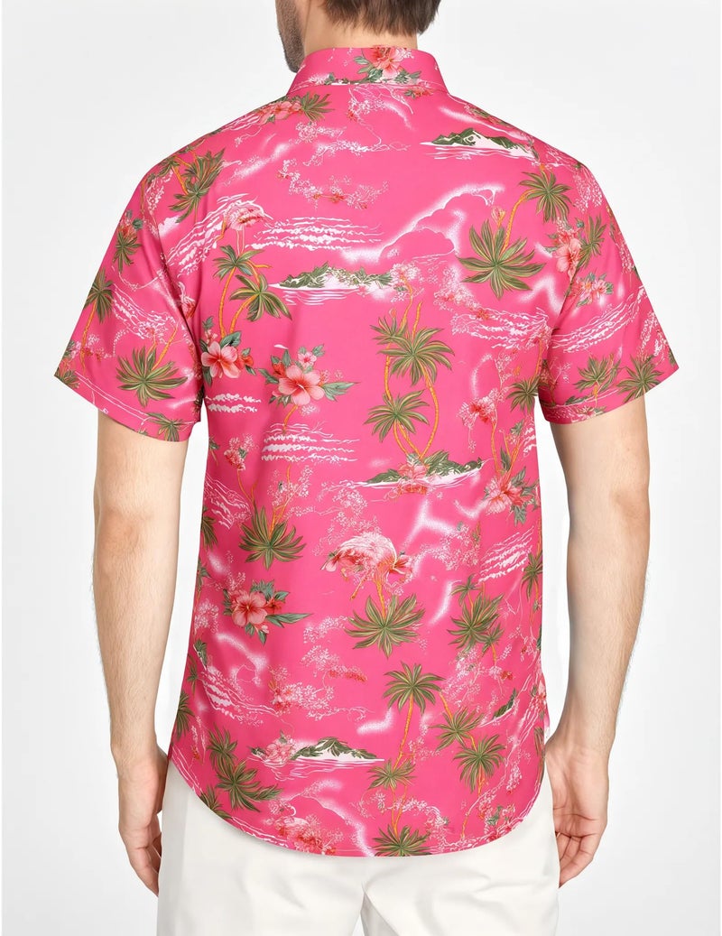 SSLR Mens Hawaiian Shirt Flamingos Casual Short Sleeve Button Down Shirts Aloha Shirt (3X-Large, Rose Red) - Image 2